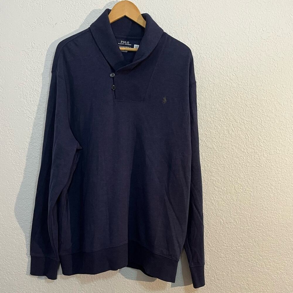 NWT Polo Ralph Lauren shawl collar navy heather pullover Office Contemporary
